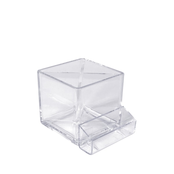 4" Cube Pencil Holder W/ Divider & Business Card Pocket, PK2